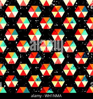 colored polygons on a black background vector illustration grunge texture Stock Vector