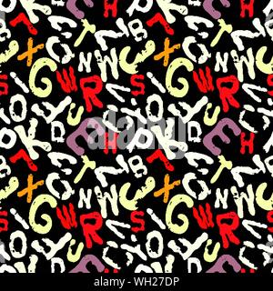 graffiti colored letters on a black background grunge texture seamless background Stock Vector