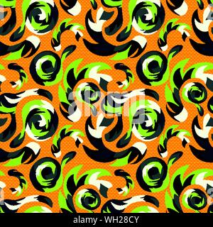 Graffiti on an orange background. Tribal striped seamless pattern Stock Vector