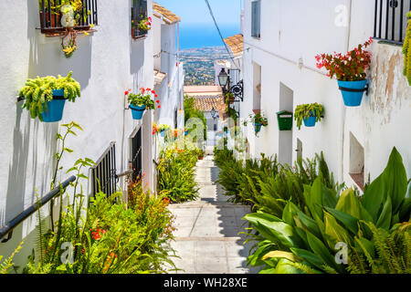 View to picturesque street of Mijas, charming white village in Andalusia. Spain Stock Photo
