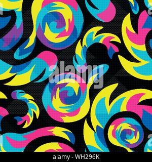 Graffiti on a black background Psychedelic seamless geometric pattern Stock Vector