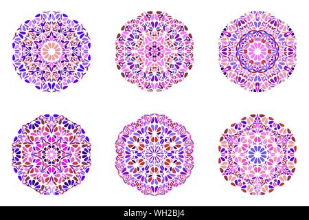 Round floral mandala logo set - abstract ornamental geometrical vector elements from curved shapes Stock Vector