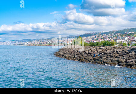 Trabzon / Turkey - August 08 2019: Panoramic Trabzon city view with black sea and highway Stock Photo