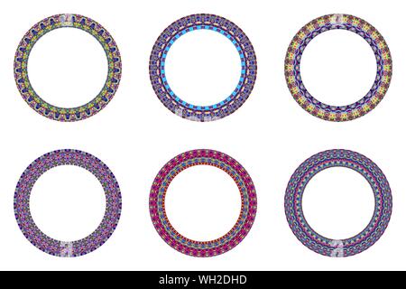 Isolated geometrical abstract mosaic circular border collection - vector designs elementss from geometric shapes Stock Vector