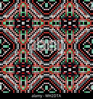 colored pixels in retro style tribal vintage seamless pattern Stock Vector