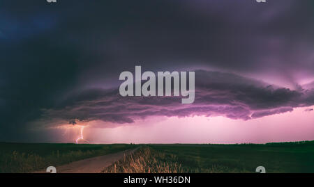 Lightning with dramatic clouds image . Night thunder-storm in Lithuania ...