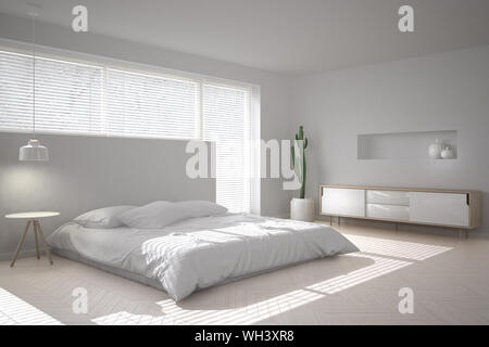 White empty bedroom minimal style Interior design with wood wall and ...