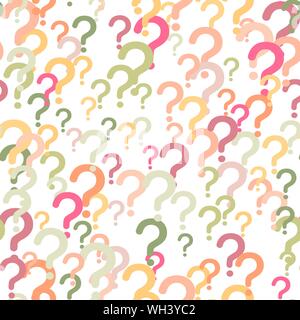 Seamless pattern of question marks scattered on a white background. Colorful poll template. Design for query background, faq, interrogation,  quiz, po Stock Vector