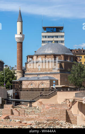 SOFIA, BULGARIA - MAY 31, 2018:   Banya Bashi Mosque and ruins of ancient Serdica in Sofia, Bulgaria Stock Photo