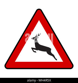 Traffic sign - Wild animal crossing road symbol in red triangle