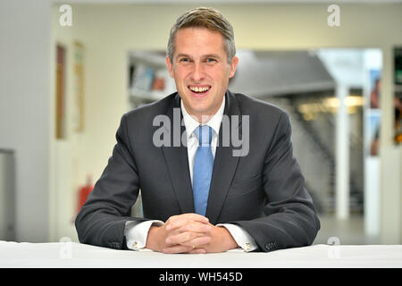 EMBARGOED TO 1800 FRIDAY AUGUST 30 Education Secretary Gavin Williamson sits ready for questions from students at Beauchamp College, Leicester, where he is visiting staff and pupils. Stock Photo