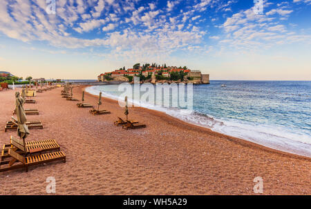 Sveti Stefan, Montenegro. Old historical town and resort on the island. Stock Photo