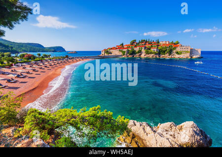 Sveti Stefan, Montenegro. Old historical town and resort on the island. Stock Photo