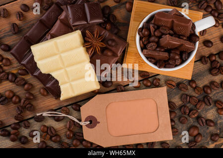 Background with chocolate and coffee beans. Stock Photo
