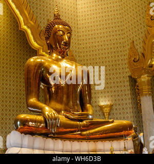 Ancient statue of sitting Golden Buddha at Buddhist temple Wat Traimit, Bangkok, Thailand. Square image.