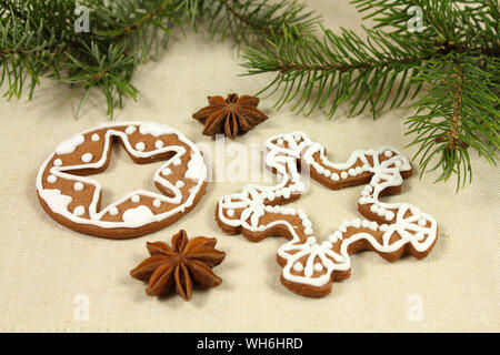 Christmas gingerbread decorated cookies - snowflake shape Stock Photo