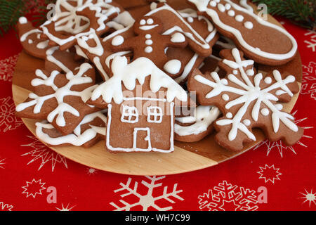 Plate of Christmas gingerbread cookies Stock Photo