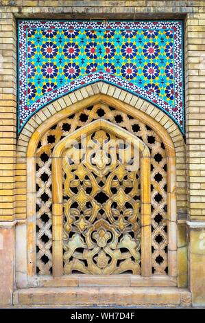 Window with tilework, Golestan Palace, Tehran, Iran Stock Photo