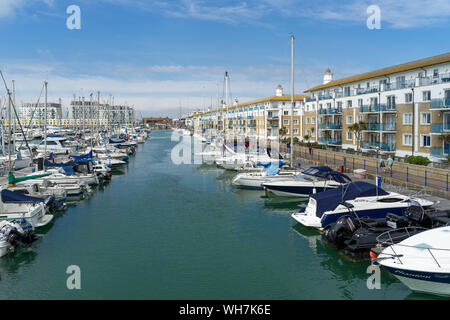 BRIGHTON, SUSSEX/UK - AUGUST 31 : View of Brighton Marina in Brighton East Sussex on August 31, 2019. Unidentified people Stock Photo