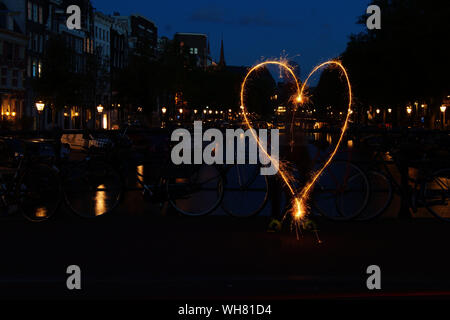 Heart Shape Light Painting At Night