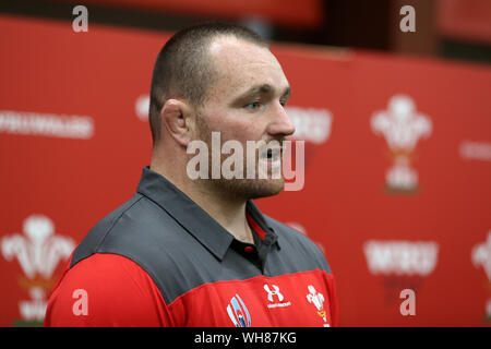Cardiff, UK. 02nd Sep, 2019. Wales rugby player Ken Owens. Wales 2019 Rugby World Cup Squad media access session at the Vale Resort, Hensol, near Cardiff, South Wales on Monday 2nd September 2019. the 31 man Wales squad and team officials will shortly depart for the Rugby World Cup 2019 being held in Japan, starting later this month. pic by Andrew Orchard/Alamy Live News Stock Photo