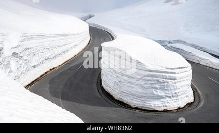 Empty mountain pass road in winter, Timmelsjoch, Tyrol, Austria