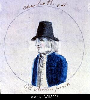 Charles I (1600-1649) King of England, Scotland and Ireland from 27 March 1625, until his execution. He famously engaged in a struggle for power with Parliament.. Watercolour sketches by Cassandra Austen: One of six sketches for Jane Austen's History of England, 1790. Cassandra Austen, was the elder sister of Jane Austen (1775-1817), to whom she was very close.. . . Stock Photo