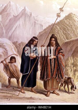 A family of Araucanian Indians from Historica Fisica Polotica de Chile. Darwin and the Beagle, by Alan Moorhead, page 159. Stock Photo