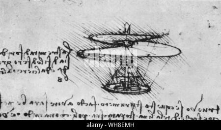 I find that if this instrument be well made....and be turned swiftly, the said screw will make its spiral in the air and will rise high', wrote Leonardo alongside his drawing of a helicopter. With this design Leonardo contributed to the development of vertical lift. Date Created: ca.1492-1516. Leonardo da Vinci (1452-1519) was an Italian Renaissance architect, musician, anatomist, inventor, engineer, sculptor, geometer and artist. . . Stock Photo