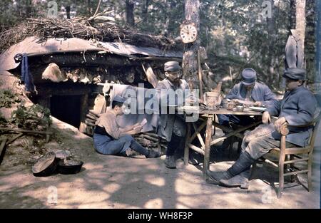 World War One. French Infantry in Somme Ivry, France. One of the first colour photos taken. The Great War by Correlli Barnet. Stock Photo