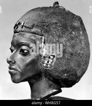 Head of Queen Tiye (c.1398 BC-1338 BC) in inlaid ebony.  Tutankhamen by Christiane Desroches Noblecourt, page 135. . Stock Photo