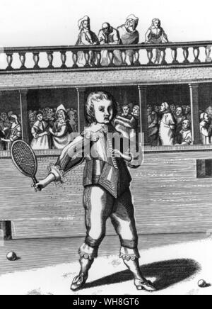 James Duke of York (later James II) playing Tennis 1641. . James II of England and VII of Scotland (1633-1701) became King of England, King of Scotland, and King of Ireland from 6 February 1685. The Encyclopedia of Tennis page 19.. Stock Photo