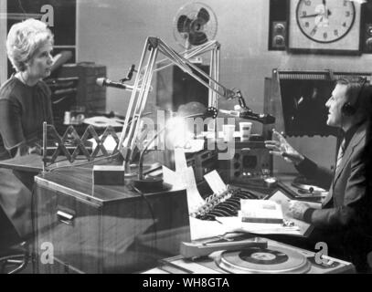 Jimmy Young with Lady Falkender, Life Peer and Company Director, on his radio show, 1976. Stock Photo