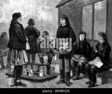 The employment of women at pit mouths, breakfast time, 10th April 1886. Stock Photo