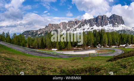 View to Mountain Pass Road Giau Pass, Dolomites, Italy Stock Photo