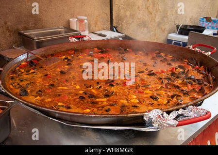 Paella seafood cooking on market in Provence, France Stock Photo