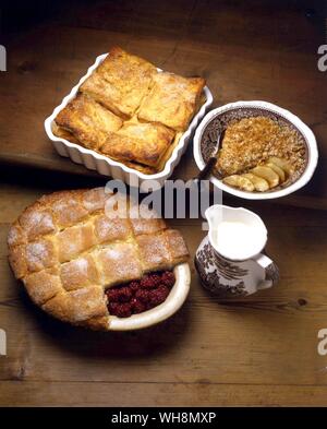 Bread and butter pudding, brown betty, cobbler. Stock Photo