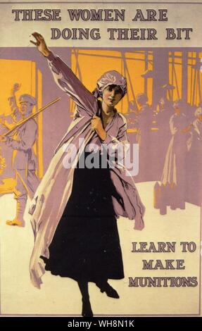 Women's Participation in War . Women are encouraged to work in the munitions factories because men were needed at the front Stock Photo