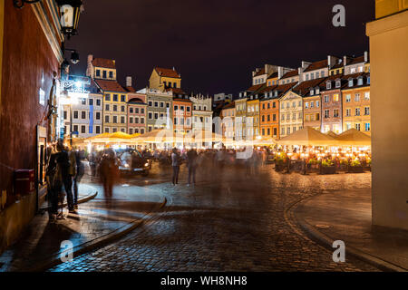 Old Town Market Place by night in historic city center, Warsaw, Poland Stock Photo