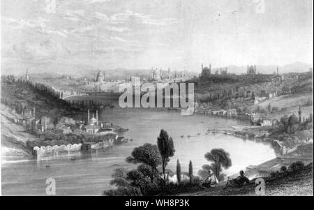 The Golden Horn and Constantinople from a nineteeth century engraving Stock Photo