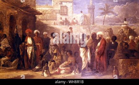Detail from the slave market at Cairo.  Painting by William James Muller Stock Photo