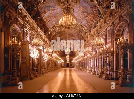 The Hall of Mirrors by Candlelight  Herrenchiemsee Stock Photo