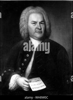 Painting of German composer Johann Sebastian Bach (1685-1750) by Elias Gottlob Haussmann 1746. Bach is shown from the waist up, holding a sheet of music. Frederick the Great by Nancy Mitford, page 154. Stock Photo