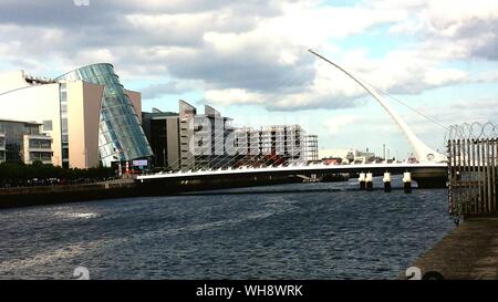 Samuel Beckett Bridge And Convention Centre Dublin Against Cloudy Sky