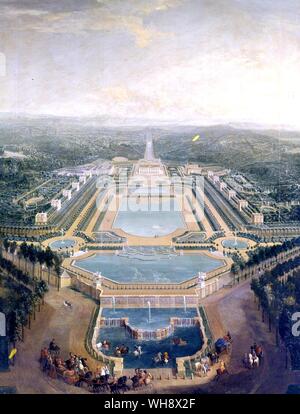 Marly, chateau, gardens and pavilions from the north, by Pierre Denis Martin. Stock Photo