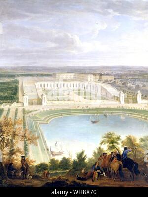 View of the chateau from beyond the Orangery by Jean-Baptiste Martin Stock Photo