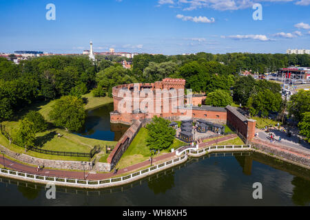Aerial of the Amber Museum set in a fortress tower, Kaliningrad, Russia, Europe