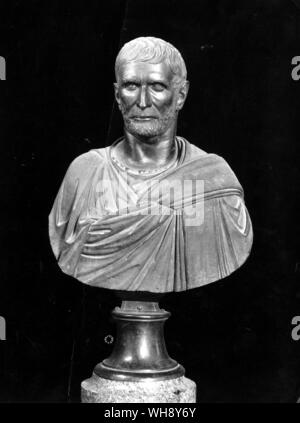 The embodiment of Roman republican virtues, once thought to be Junius Brutus. Etruscan-Italian bronze bust, 3rd-2nd centuries b.c.. Stock Photo