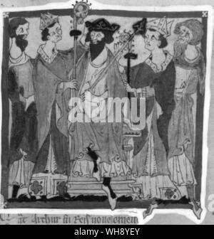 From Thirteenth Century Chronicle of Wace: King Arthur Crowned Stock Photo