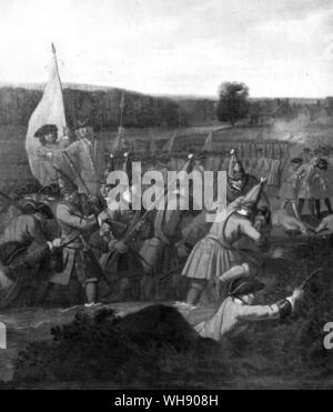 The attack on the French right wing at Blenheim.  Detail from Laguerre's oil sketch Stock Photo